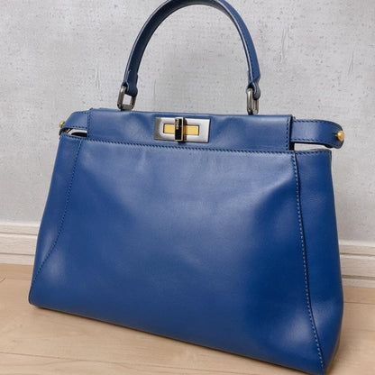 Fendi Peekaboo Leather Tote Bag Blue