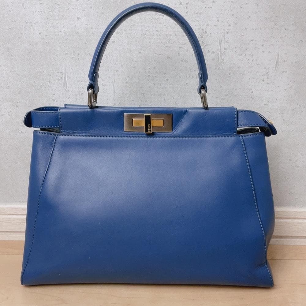 Fendi Peekaboo Leather Tote Bag Blue — view 2