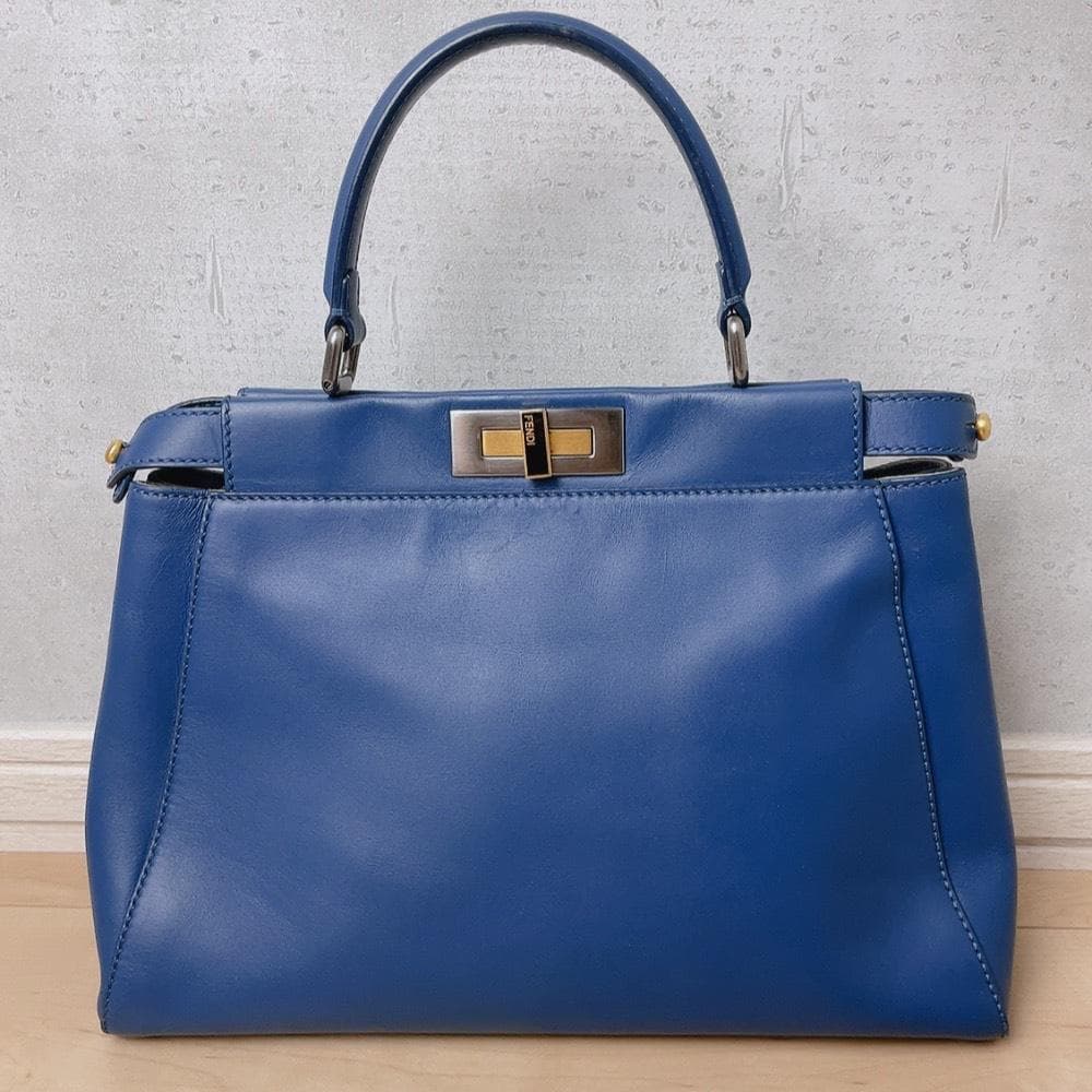 Fendi Peekaboo Leather Tote Bag Blue — view 3