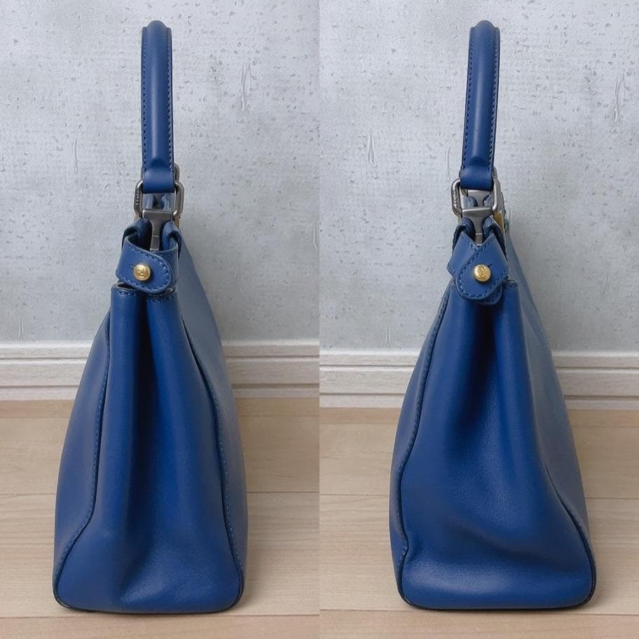 Fendi Peekaboo Leather Tote Bag Blue — view 4