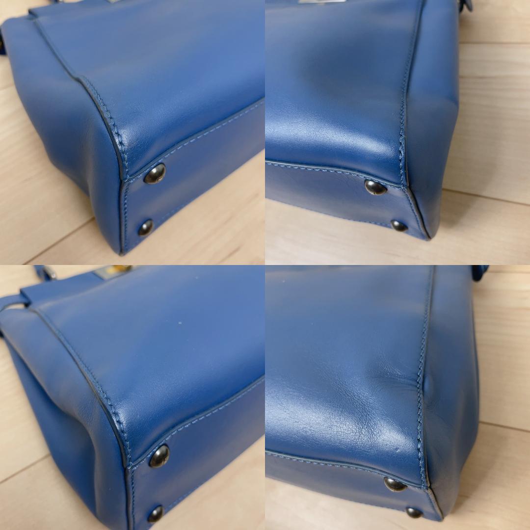 Fendi Peekaboo Leather Tote Bag Blue — view 6