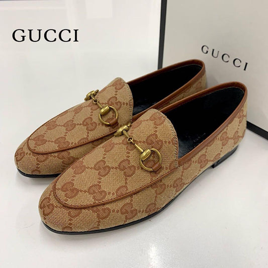 Unused Gucci Fabric Leather Horsebit Loafers Brown