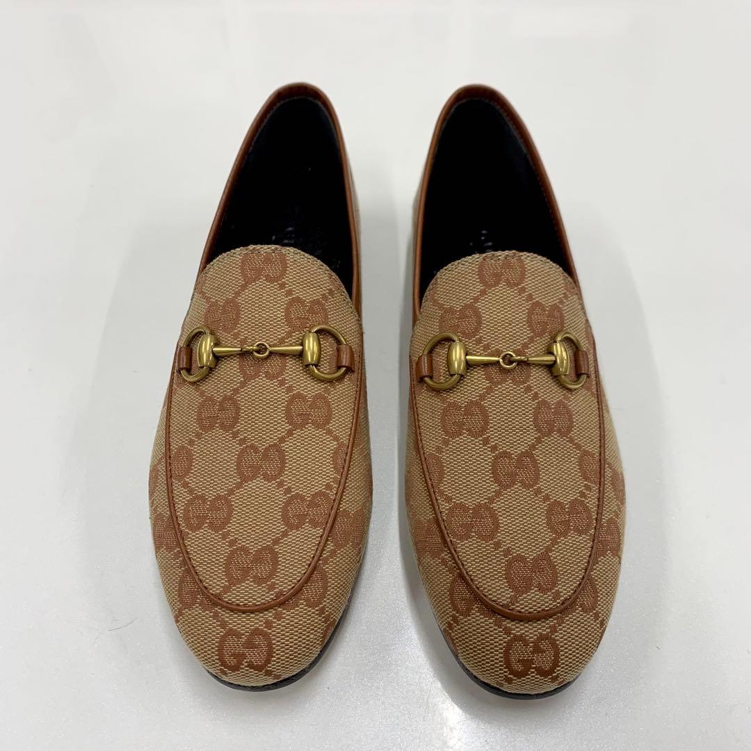 Unused Gucci Fabric Leather Horsebit Loafers Brown