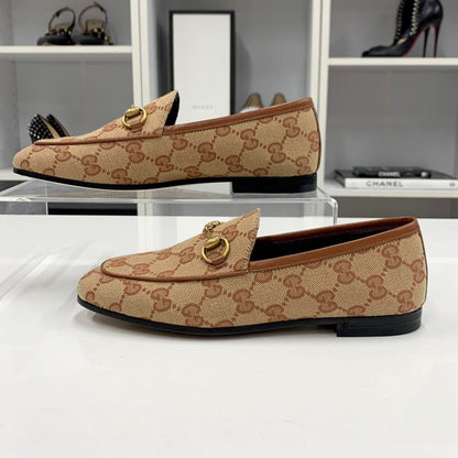 Unused Gucci Fabric Leather Horsebit Loafers Brown