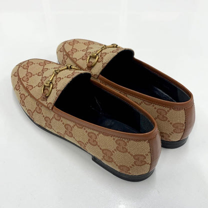 Unused Gucci Fabric Leather Horsebit Loafers Brown