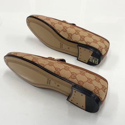 Unused Gucci Fabric Leather Horsebit Loafers Brown