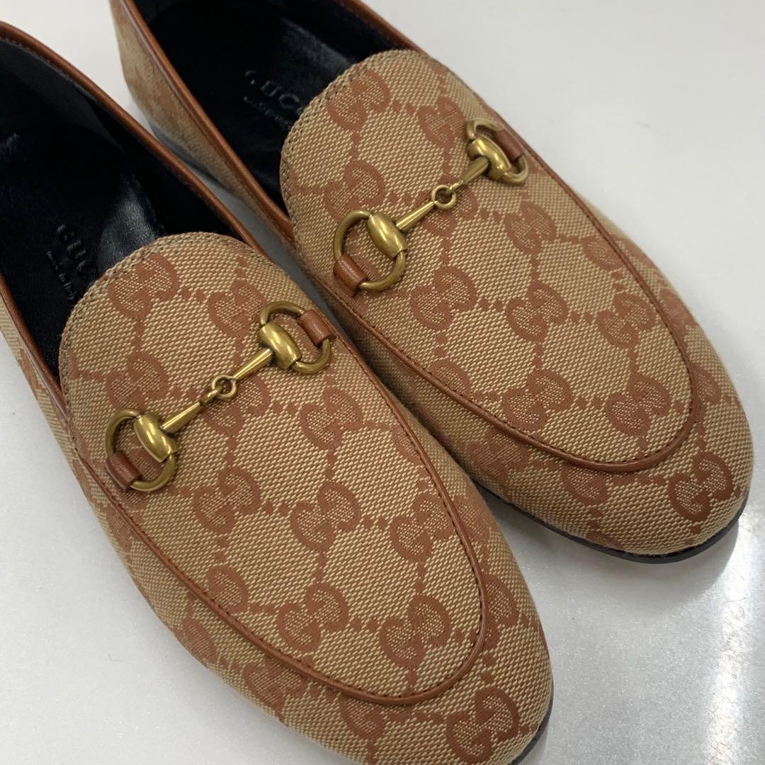 Unused Gucci Fabric Leather Horsebit Loafers Brown