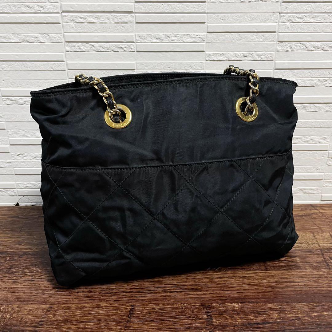 Prada Quilted Chain Shoulder Tote Bag Triangle Plate Logo — view 2