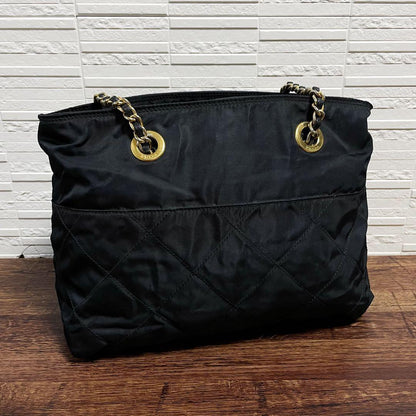 Prada Quilted Chain Shoulder Tote Bag Triangle Plate Logo — view 2