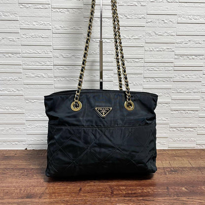 Prada Quilted Chain Shoulder Tote Bag Triangle Plate Logo — view 3