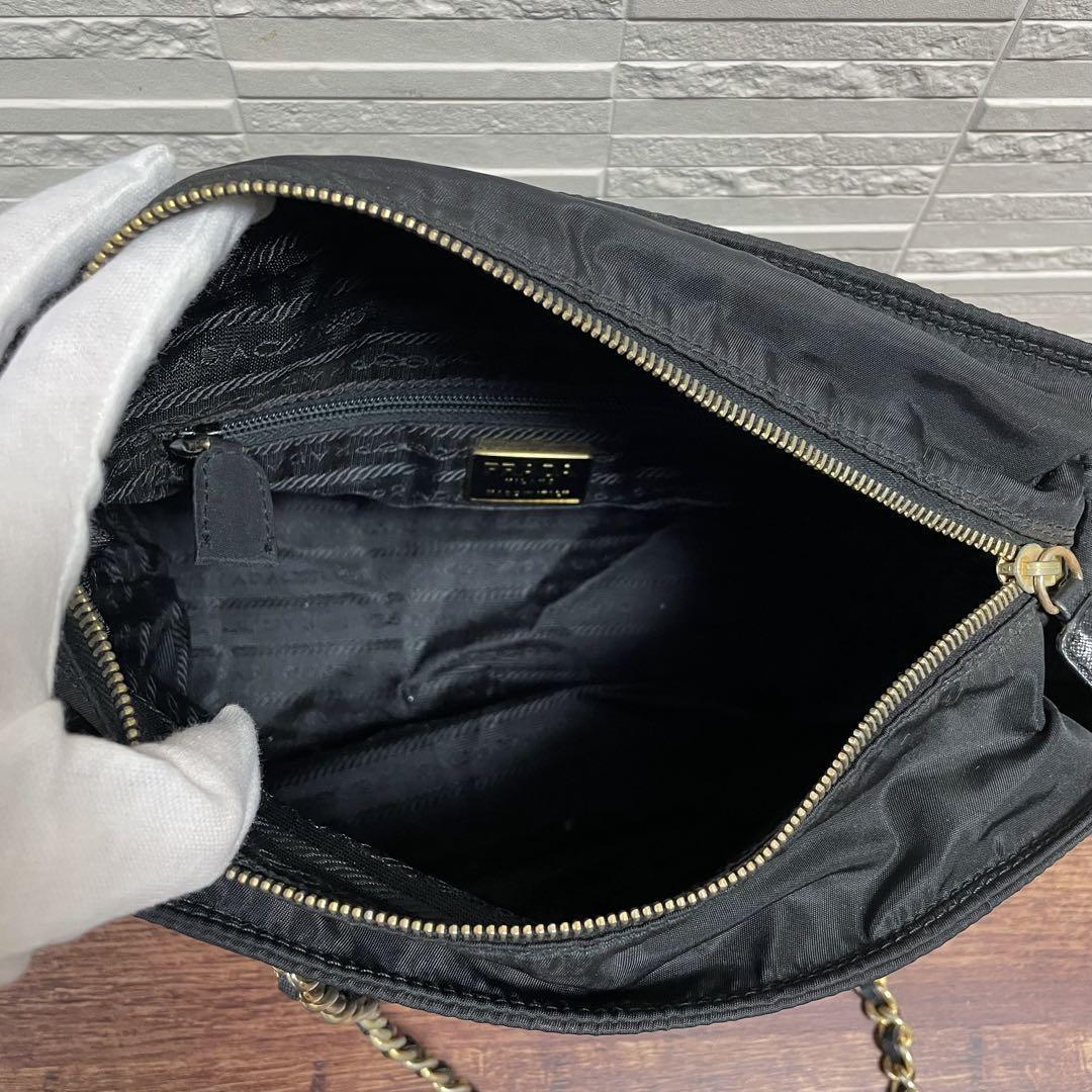 Prada Quilted Chain Shoulder Tote Bag Triangle Plate Logo — view 8