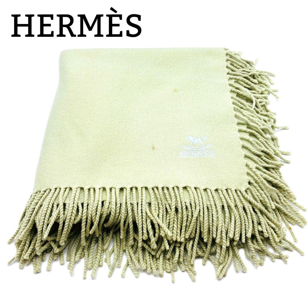 Hermes Shawl Light Green 100% Cashmere with Tags