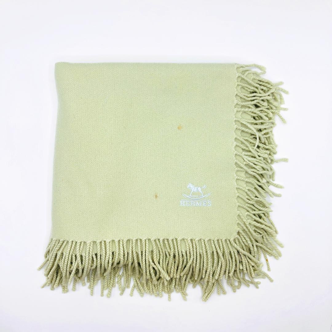 Hermes Shawl Light Green 100% Cashmere with Tags