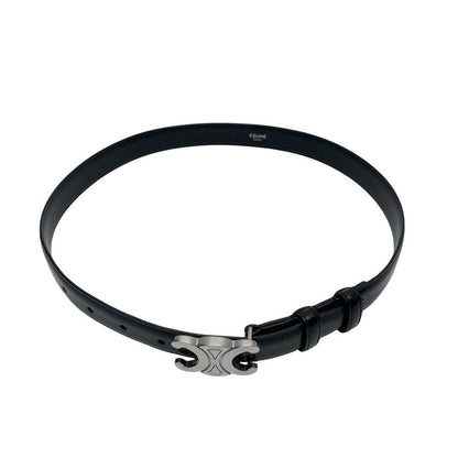 Celine Leather Triomphe Buckle Silver Belt Black — view 5