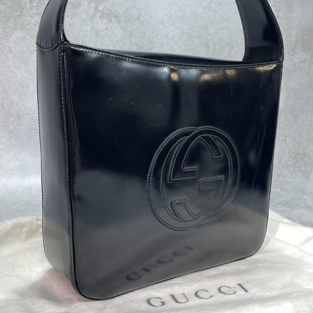 Gucci GG Shoulder Bag Patent Leather Black Logo