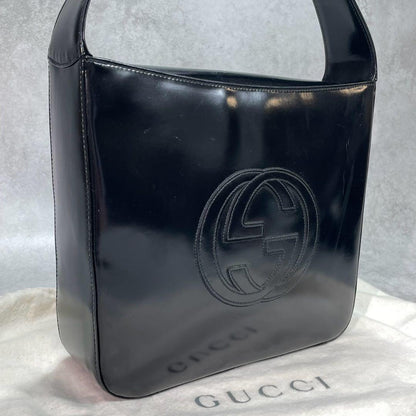 Gucci GG Shoulder Bag Patent Leather Black Logo