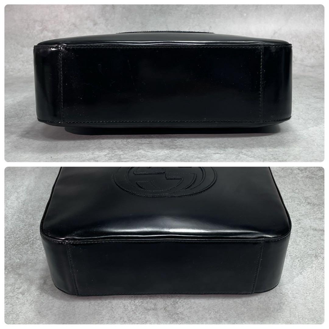 Gucci GG Shoulder Bag Patent Leather Black Logo — view 8