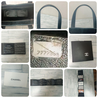 Chanel Choco Bar Tote Enamel Black CC Logo — view 9