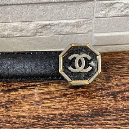 Chanel Leather CC Logo Buckle Gold Belt Black — view 7