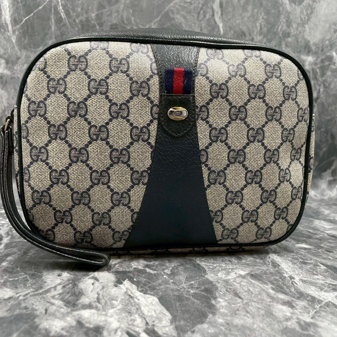 Gucci GG Sherry Line Clutch Navy Logo Leather — view 2