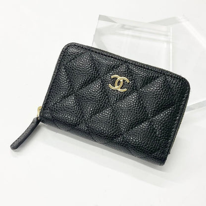 Chanel Caviar Leather CC Logo Zip Coin Purse Wallet Case