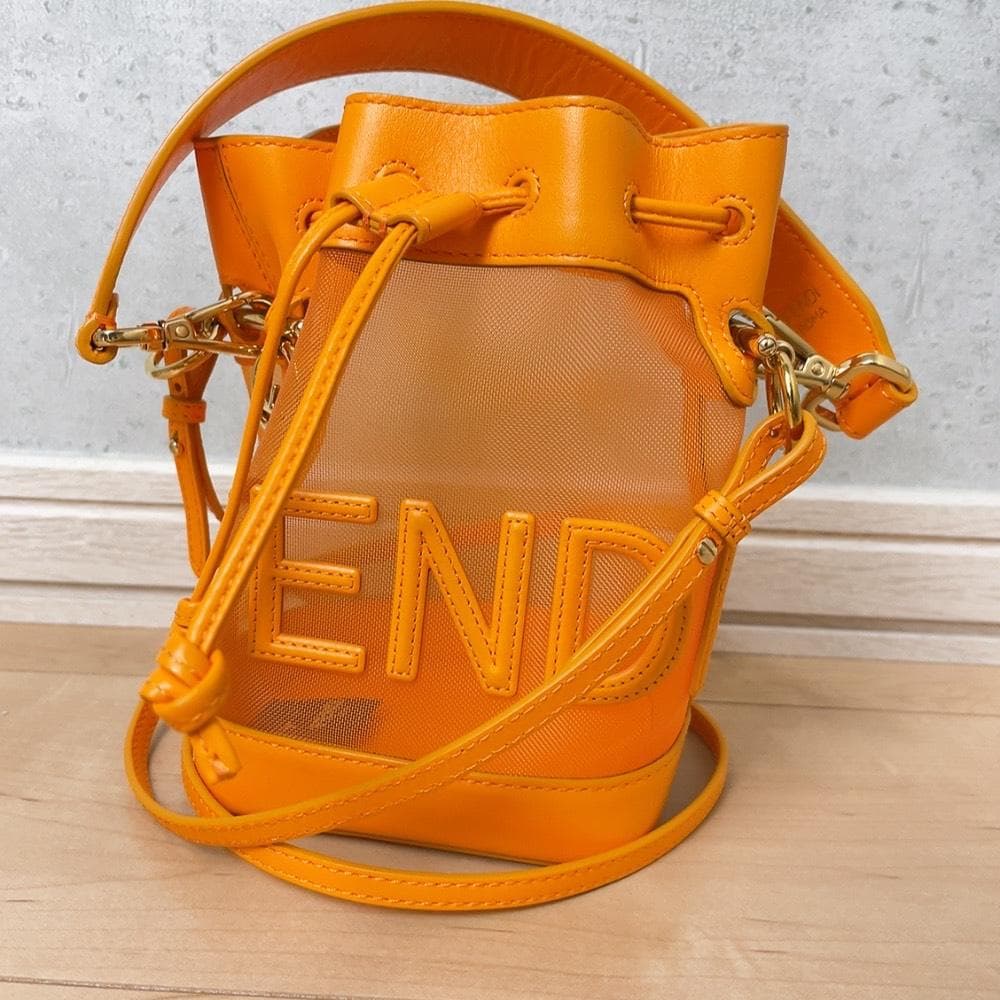 Fendi Montresor Drawstring Bucket Bag Mesh Orange 2-Way