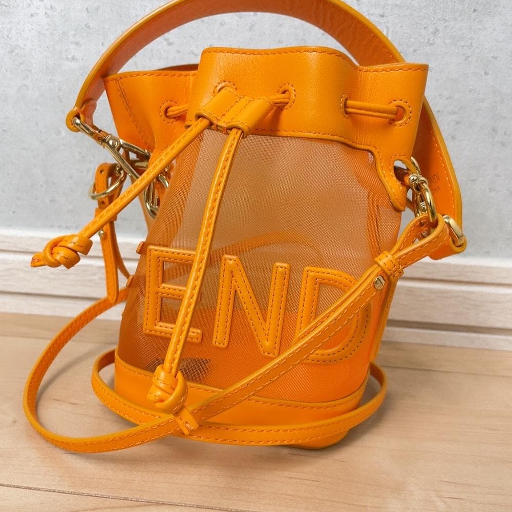 Fendi Montresor Drawstring Bucket Bag Mesh Orange 2-Way — view 2