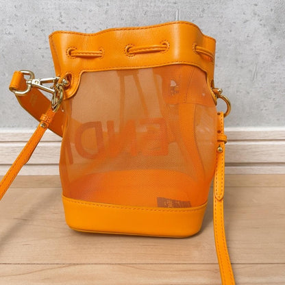 Fendi Montresor Drawstring Bucket Bag Mesh Orange 2-Way — view 3