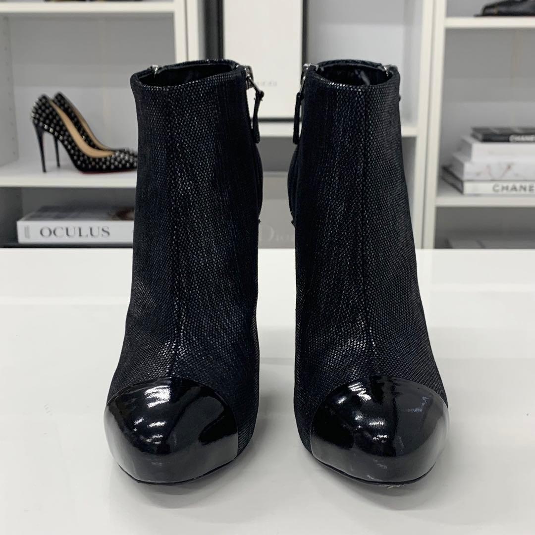 Chanel Cocomark Leather Metallic Short Boots Black