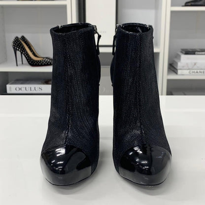Chanel Cocomark Leather Metallic Short Boots Black