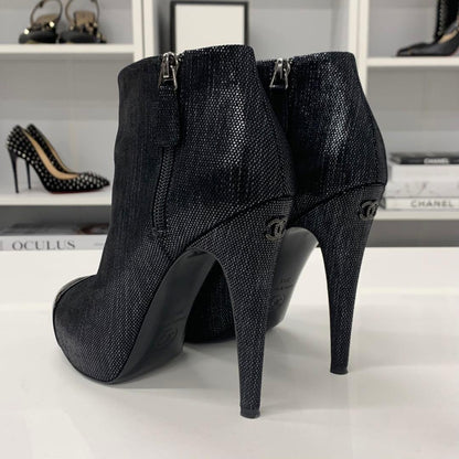 Chanel Cocomark Leather Metallic Short Boots Black