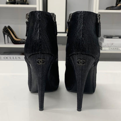 Chanel Cocomark Leather Metallic Short Boots Black