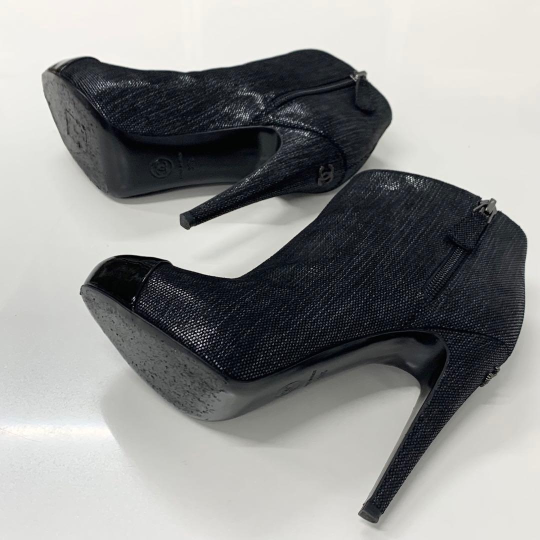 Chanel Cocomark Leather Metallic Short Boots Black