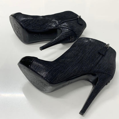 Chanel Cocomark Leather Metallic Short Boots Black