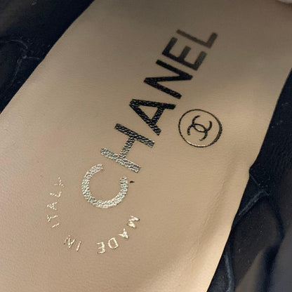 Chanel Cocomark Leather Metallic Short Boots Black