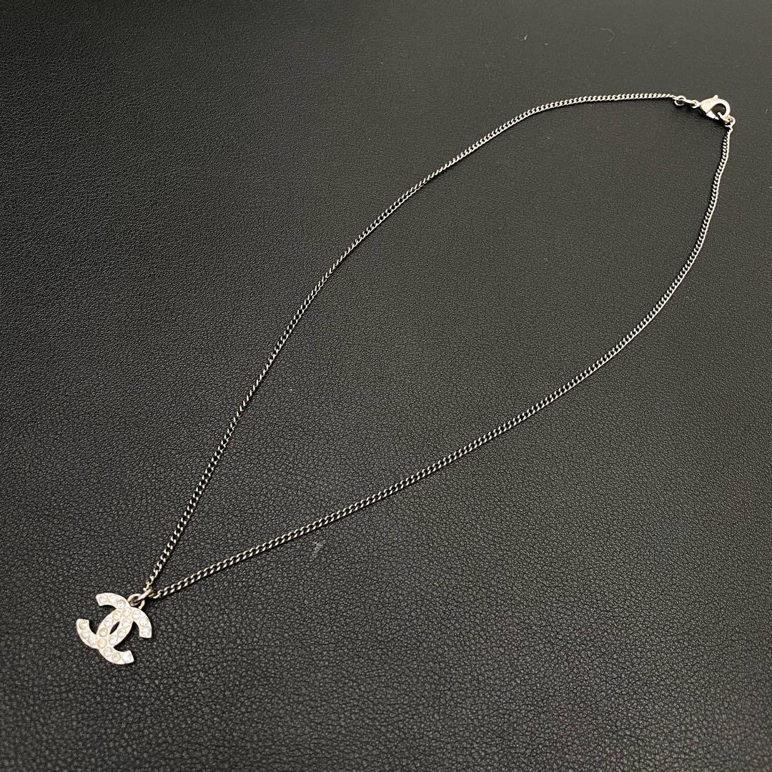 Chanel CC Logo Necklace Line Stone Icon Coco