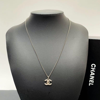 Chanel CC Logo Necklace Line Stone Icon Coco