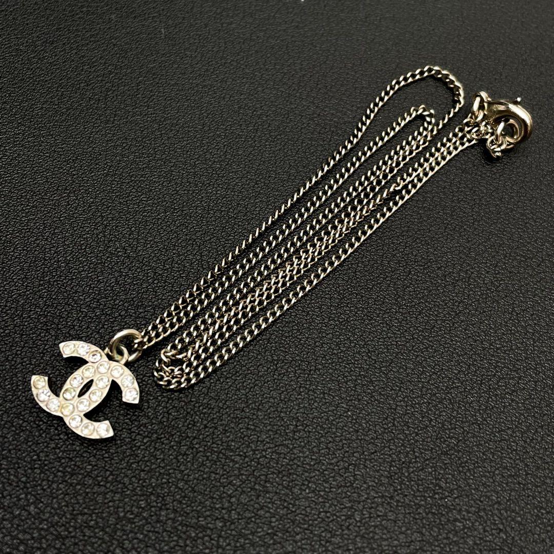 Chanel CC Logo Necklace Line Stone Icon Coco