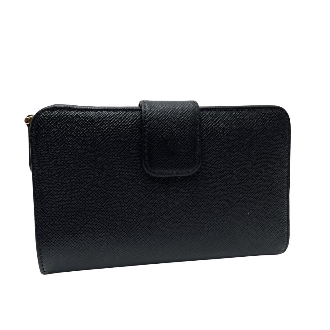 Prada Logo Saffiano Leather Bifold Wallet Black Compact — view 2