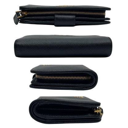 Prada Logo Saffiano Leather Bifold Wallet Black Compact — view 3