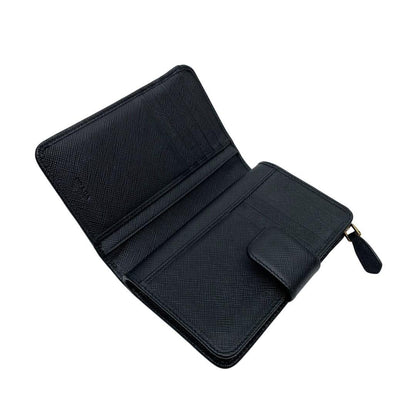 Prada Logo Saffiano Leather Bifold Wallet Black Compact — view 4