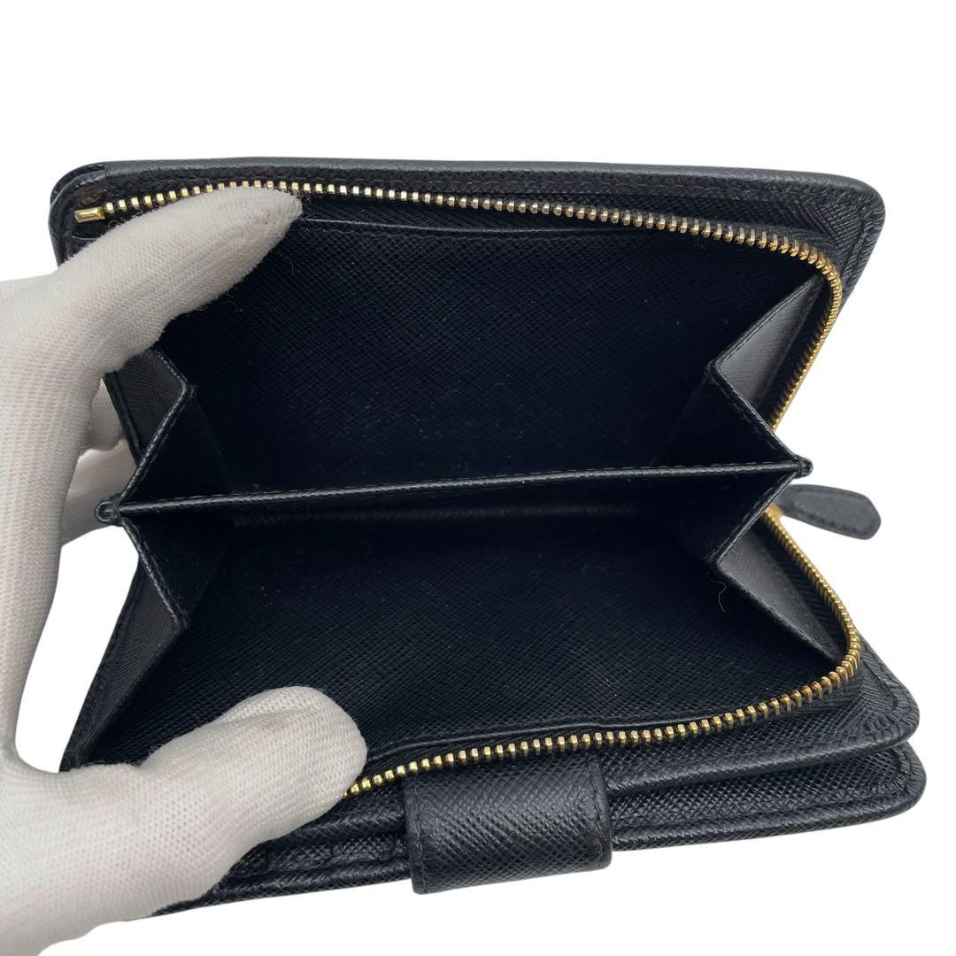 Prada Logo Saffiano Leather Bifold Wallet Black Compact — view 6