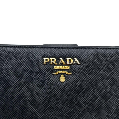 Prada Logo Saffiano Leather Bifold Wallet Black Compact — view 8
