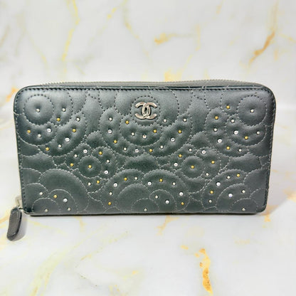 Chanel Camellia Studded Zip Around Wallet — view 2