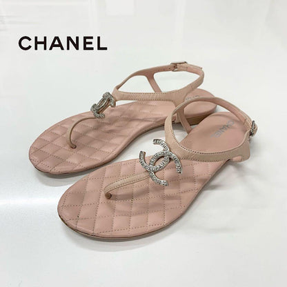 Chanel CC Logo Quilted Leather Thong Sandals Pink