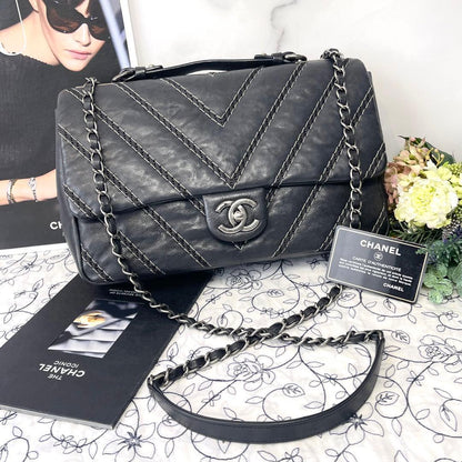 Chanel Double Flap 2-Way Chevron Bag