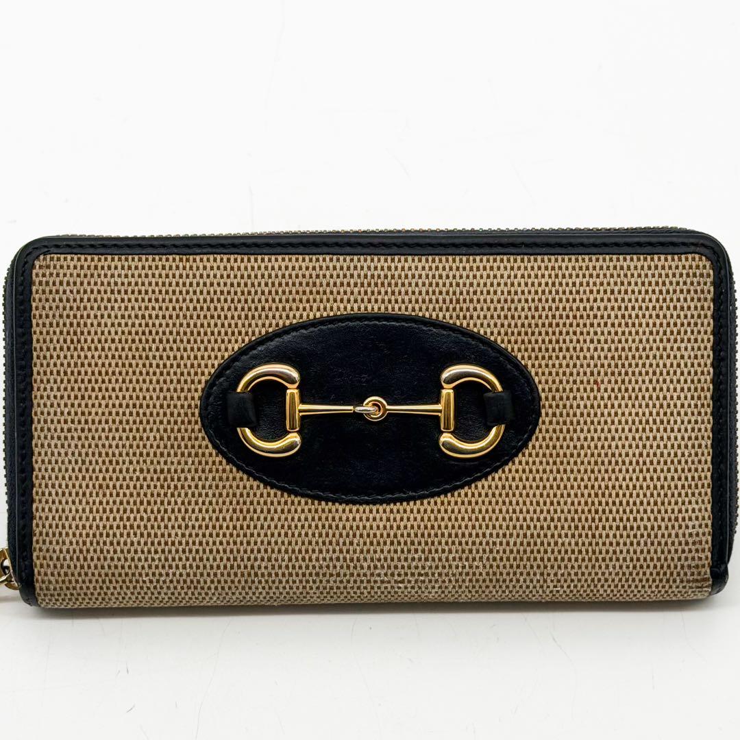 Gucci 1955 Horsebit Round Wallet Canvas Beige — view 2