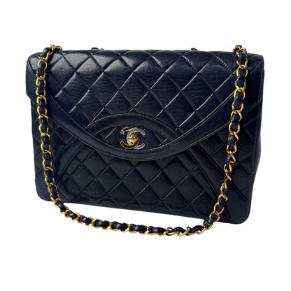Chanel Quilted Limited Edition CC Logo Chain Shoulder Bag Navy