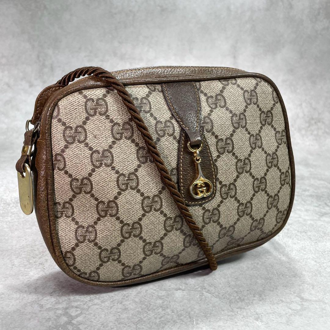 Gucci GG Shoulder Bag Brown Beige Leather Logo