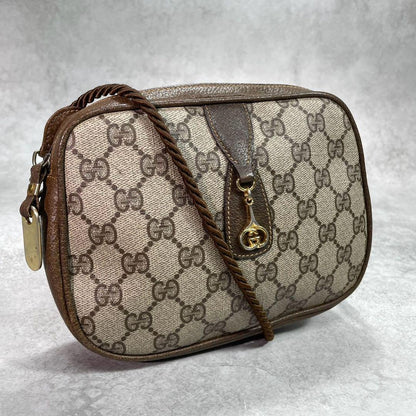 Gucci GG Shoulder Bag Brown Beige Leather Logo